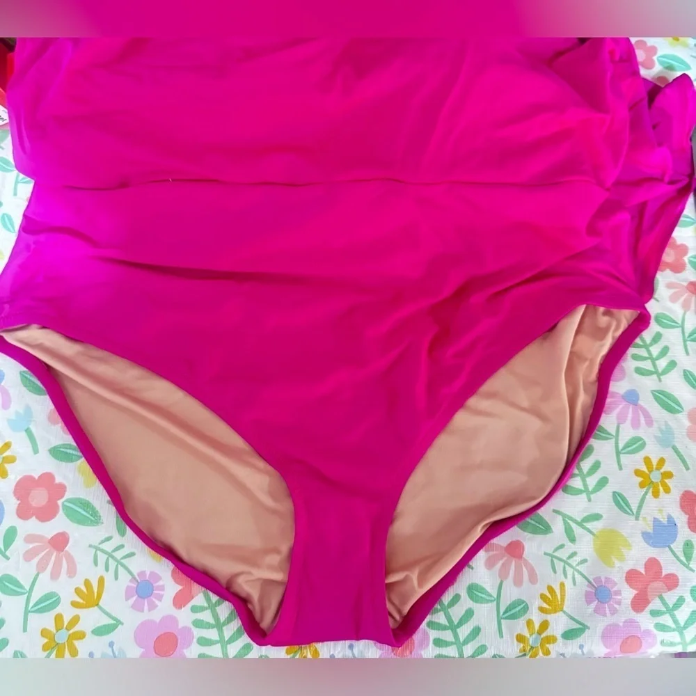 J Crew Ruched One Shoulder Swim Dress Size 22 NWT Radiant Fuchsia